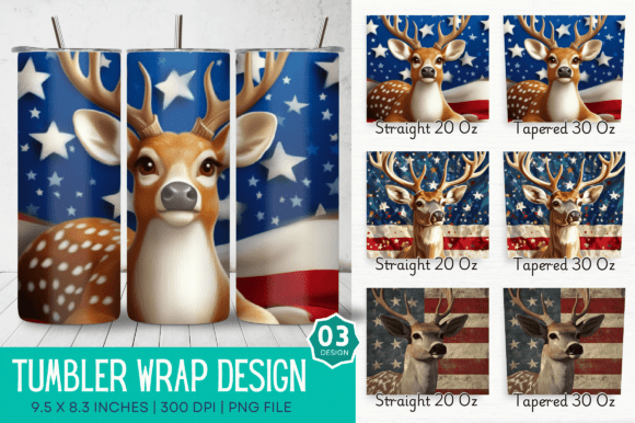 3D 4th of July Deer Tumbler Design