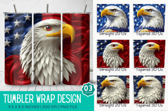 3D 4th of July Eagle Tumbler Design