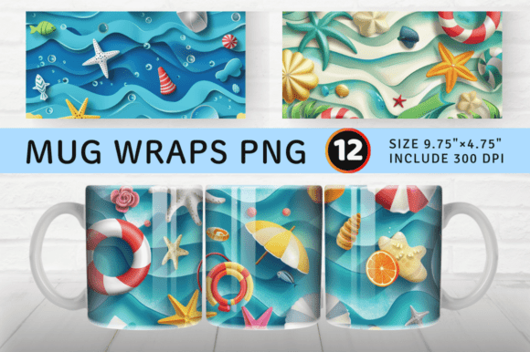 3D Beach Life Mug Wrap Design