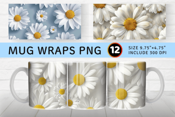 3D Daisy Flowers Mug Wrap Sublimation Design: Elevate Your DIY Projects