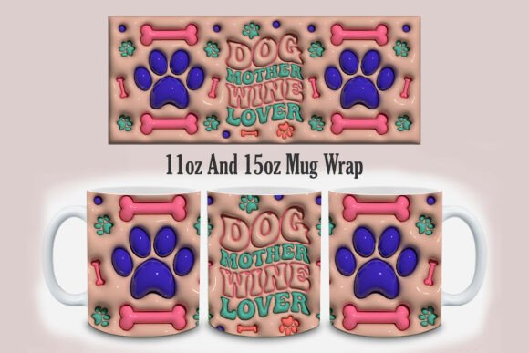 3D Dog Mother Wine Lover Mug Design PNG: Elevating Custom Merchandise with Playful Precision