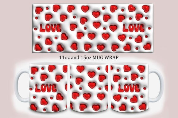 3D Inflated Love Mug Wrap PNG Guide