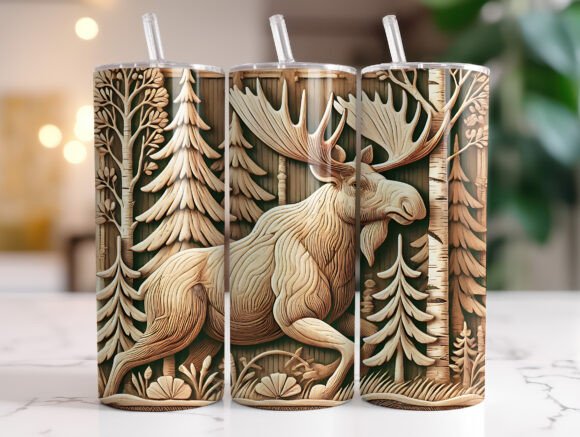 3D Moose Skinny Tumbler Wrap PNG Design