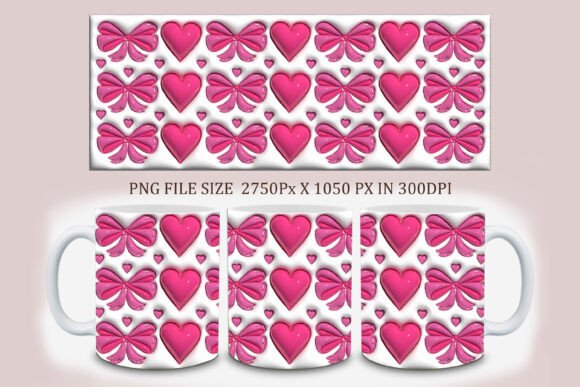 3D Pink Heart Bow Valentine Mug Design