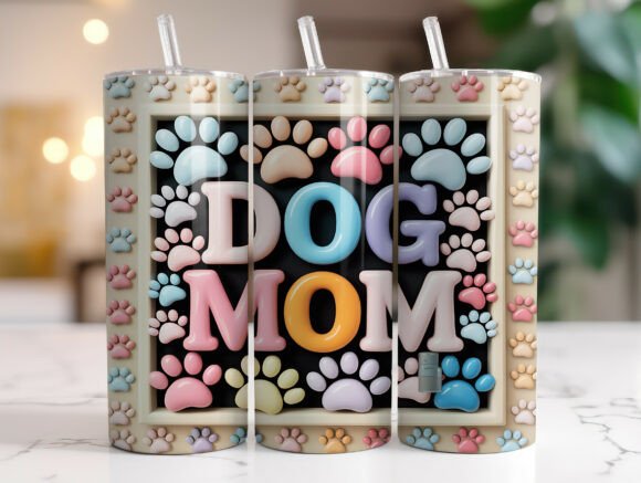3D Puff Dog Mom Tumbler Wrap Design