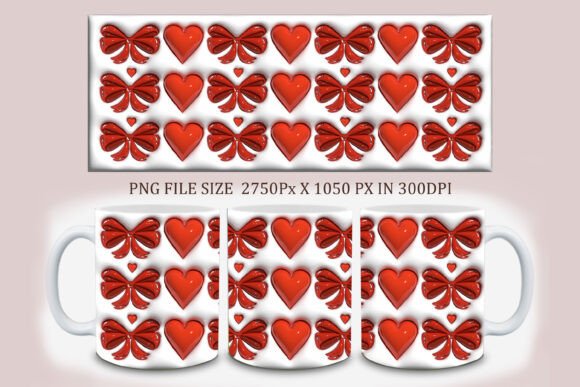 3D Red Heart Bow Valentine Mug Design