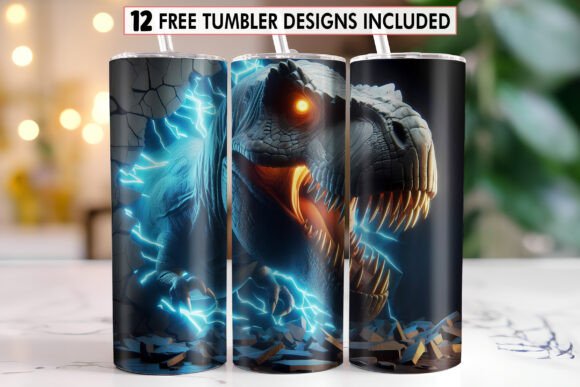 3D T-Rex Sublimation Tumbler Wrap Design