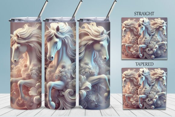 3D White Horse Group Tumbler Wrap Design: Elevating Digital Sublimation Art