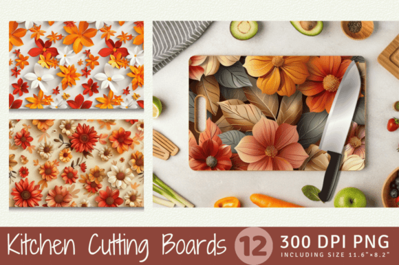 Autumn 3D Flowers Cutting Boards Sublima