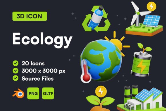 Ecology 3D Icon Set: Elevating Sustainable Design with High-Quality Visuals
