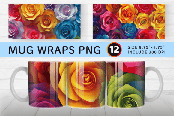 Elevate Your Sublimation Business with the 3D Rainbow Roses Mug Wrap Design