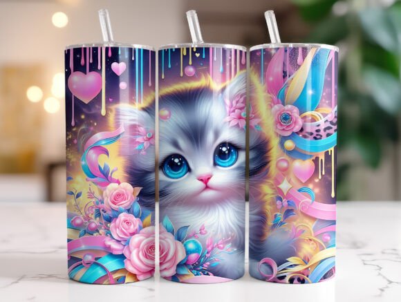 Elevate Your Sublimation Projects with the 3D Floral Cat 20oz Tumbler Wrap Design