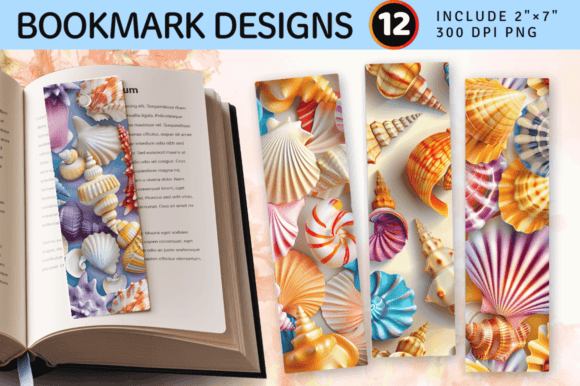 Elevating Reading Rituals with 3D Colorful Seashells PNG Bookmark Designs