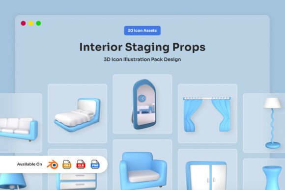Modern Interior 3D Icon Pack: Elevating Digital Design with Clean, Isometric Assets